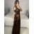 Šaty carmen dlhé na ramienka elegantné saténové dámske (S/M ONE SIZE) TALIANSKA MÓDA IMPBB22B22735/DR - ružová marhuľová - S/M