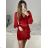 Šaty sametové elegantný dlhý rukáv dámske (S/M ONE SIZE) TALIANSKA MÓDA IMWAE234446/DUR červená S/M