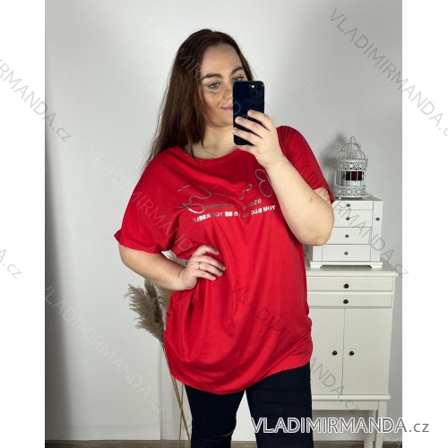 Tričko predĺžená krátky rukáv dámska nadrozmer (3XL/4XL/5XL ONE SIZE) TALIANSKA MÓDA IMC23055/DUR -   červená -   3XL / 4XL