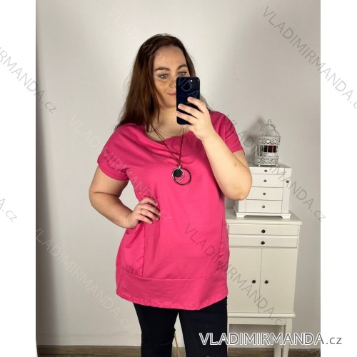 Tunika oversize krátky rukáv s príveskom nadrozmer (3XL/4XL ONE SIZE) TALIANSKA MÓDA IMC23146/DU -   tmavo ružová
 -   3XL / 4XL