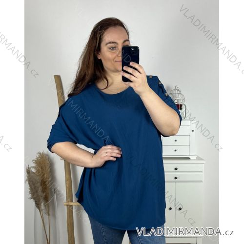 Tunika dlhý rukáv dámska nadrozmer (3XL/4XL ONE SIZE) TALIANSKA MÓDA IMWQ24003/DR 3XL / 4XL modrá petrolejová