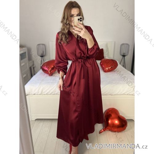 Šaty elegantné saténové dlhý rukáv dámske (S / M.ONE SIZE) TALIANSKÁ MÓDA IMM22HG3893