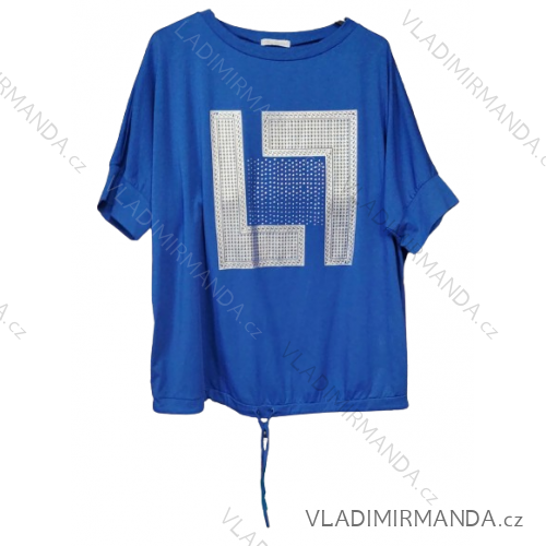 Tunika zaväzovaním krátky rukáv dámska nadrozmer (2XL/3XL ONE SIZE) TALIANSKA MÓDA IMD224361/DR -   modrá královská -   2LX/3XL