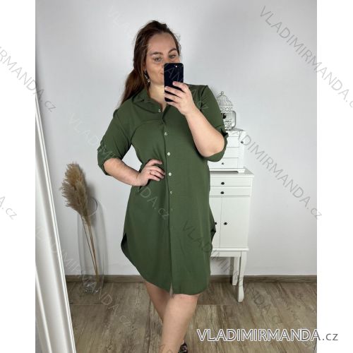 Šaty košeľové 3/4 dlhý rukáv dámske nadrozmer (XL/2XL ONE SIZE) TALIANSKA MÓDA IM424075/DR khaki XL/2XL