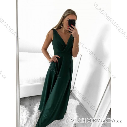 Šaty dlouhé elegantní bez rukávu dámské (S/M ONE SIZE) ITALSKÁ MÓDA IMPSH246329 tmavo zelená S / M