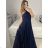 Šaty dlhé spoločenské bez rukávu dámske (S/M ONE SIZE) TALIANSKA MÓDA IMPSH2450106/DU S / M tmavo modrá