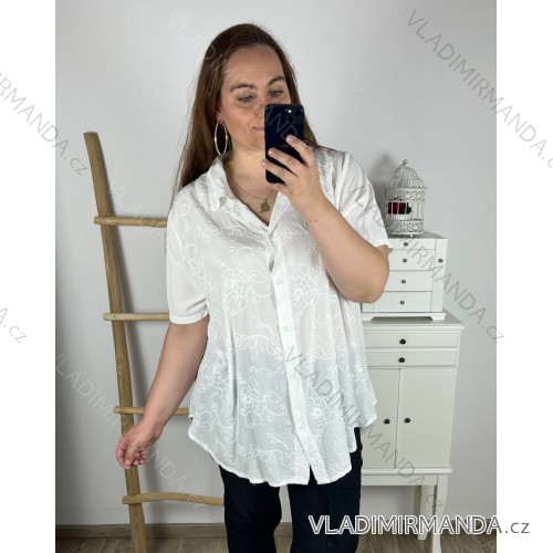 Košeľa krátký rukáv dámska nadrozmer (3XL/4XL ONE SIZE) TALIANSKA MÓDA IMWQ24087/DUR 3XL / 4XL biela