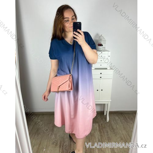 Šaty letné krátky rukáv dámske nadrozmer (3XL/4XL ONE SIZE) TALIANSKA MÓDA IMWQ24076-1/DR 3XL / 4XL růžová světlá