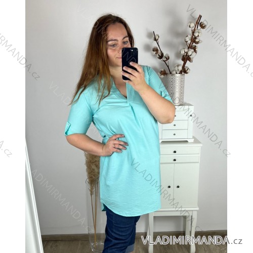 Tunika prodloužená 3/4 rukáv dámská nadrozměr (2XL/3XL ONE SIZE) TALIANSKA MóDA IM324SUMER/DR 2XL/3XL modrá mintova