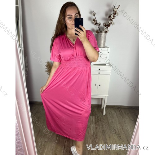 Šaty dlhé elegantný icecool krátky rukáv dámske (M/L, XL/XXL) AINUOSI TALIANSKA MODA IMB249027/DU XL/2XL tmavo ružová