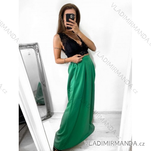 Sukňa maxi dlhá v páse na žabičkovanie dámska (S/M/L ONE SIZE) TALIANSKA MÓDA IMHMS23088/dur -   zelená
 -   M / L