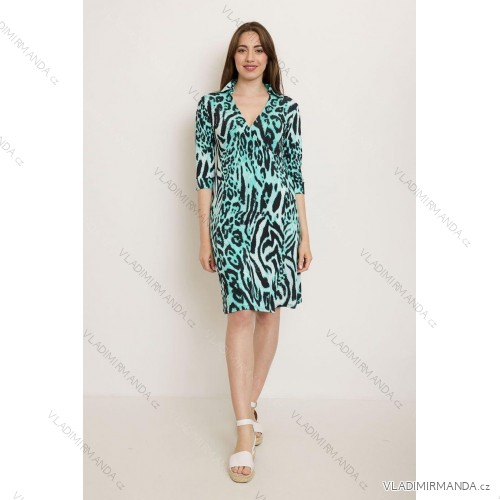 Šaty letní elegantní 3/4 rukáv dámské (S/M ONE SIZE) ITALSKÁ MÓDA IMPES24DIANE8 tyrkysová S / M