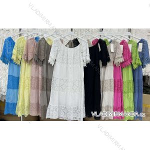 Šaty letné boho s čipkou carmen krátky rukáv dámske (S/M/L ONE SIZE) TALIANSKA MÓDA IMWBS24513