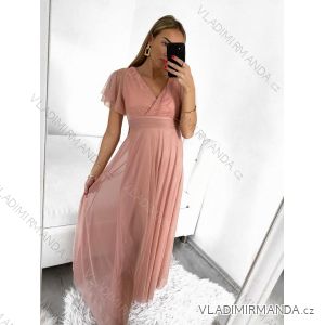 Šaty spoločenské elegantný krátky rukáv dámske (S/M ONE SIZE) TALIANSKA MÓDA IMPSH223589L/DUR