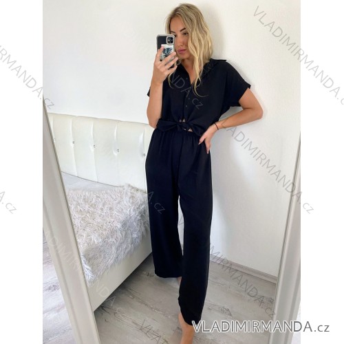 Súprava letná tunika a nohavice dámske (S/M ONE SIZE) TALIANSKA MóDA IM324119/DU S / M čierna