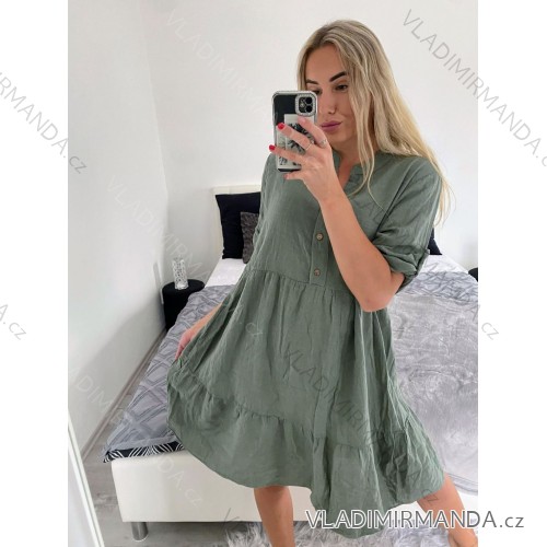 Šaty košilové 3/4 dlouhý rukáv dámské (S/M/L ONE SIZE) ITALSKá MóDA IM724030/DR -   zelená khaki -   M / L