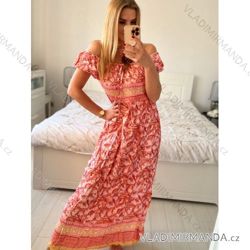 Šaty carmen žabičkované letné krátky rukáv dámske (M/L, XL/2XL ONE SIZE) TALIANSKA MÓDA IMB23Y593 M / L ružová