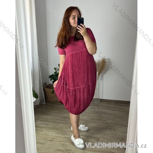 Šaty oválne letné voľnočasové oversize krátky rukáv dámske (XL/2XL/3XL ONE SIZE) TALIANSKA MÓDA IM422510