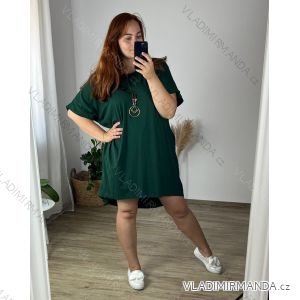 Šaty oversize s príveskom krátky rukáv dámske nadrozmer bavlnené letné (56/58 ONE SIZE) TALIANSKA MÓDA IM424381