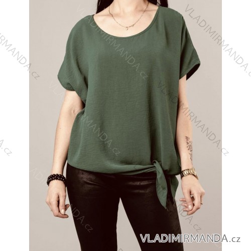 Tunika blúzka krátky rukáv dámska (M/L ONE SIZE) TALIANSKA MÓDA IMD21190/DUR khaki M/L