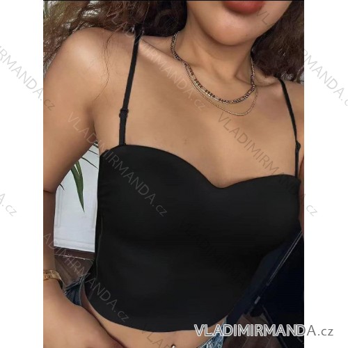 Croptop elegantný na ramienka dámsky (S/M ONE SIZE) TALIANSKA MÓDA IMM24M25206/DUR S / M čierna