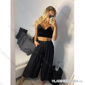 Nohavice s opaskom široké nohavice dlhé letné dámske (S/M ONE SIZE) TALIANSKA MODA IM424383