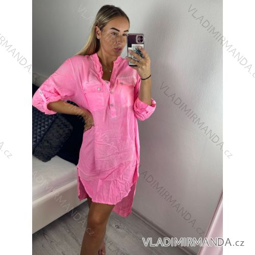 Šaty volnočasové oversize košilové dlouhý rukáv dámské nadrozměr (S/M/L/XL ONE SIZE) ITALSKÁ MÓDA IMD22512