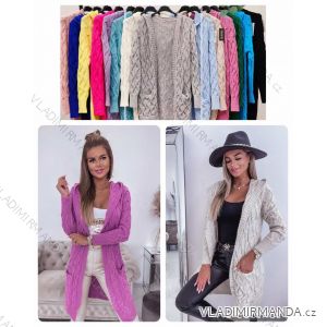 Cardigan s kapucí pletený dlhý rukáv dámsky (S/M ONE SIZE) TALIANSKA MÓDA IMWBL24063