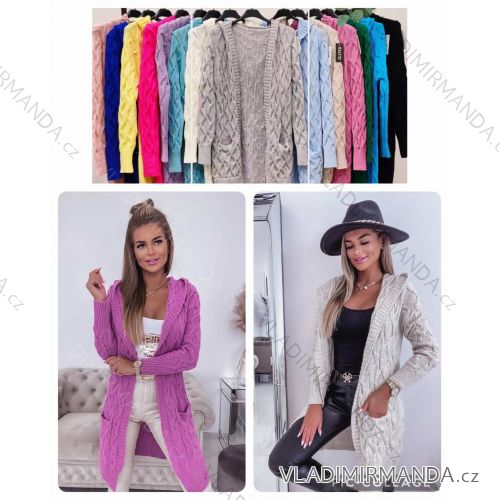 Cardigan s kapucí pletený dlhý rukáv dámsky (S/M ONE SIZE) TALIANSKA MÓDA IMWBL24063