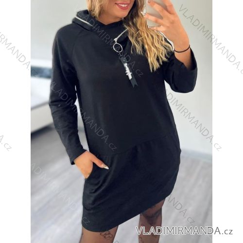 Šaty mikinové s kapucňou dlhý rukáv dámske (L/XL ONE SIZE) TALIANSKÁ MÓDA IMD23759