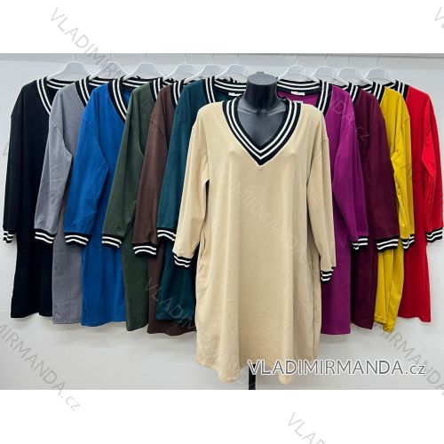 Šaty voľnočasové dlhý rukáv dámske nadrozmer (52/54/56 ONE SIZE) TALIANSKA MóDA IM424550
