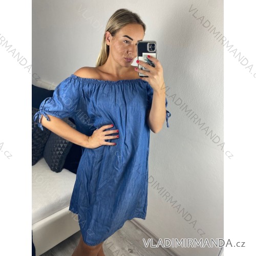 šaty oversize letní riflové krátký rukáv dámské (S/M/L ONE SIZE) ITALSKá MODA IMSM24070/DU -   tmavo modrá -   M / L