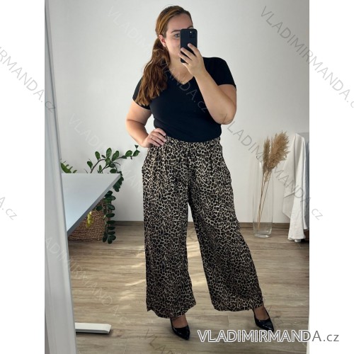 Nohavice letné dlhé dámske nadrozmer (54/56 ONE SIZE) TALIANSKA MÓDA IMWEC24WILD-3/DR -   hnědá gepard -