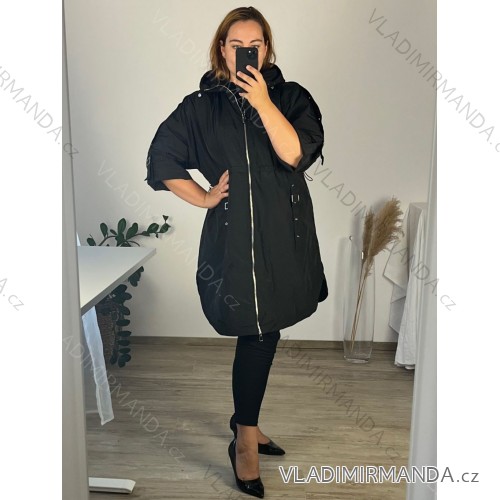 Bunda na zips s kapucňou 3/4 rukáv dámska nadrozmer (56,58,60)  TALIANSKA MóDA IMSM24MOON/DR -   čierna -   58