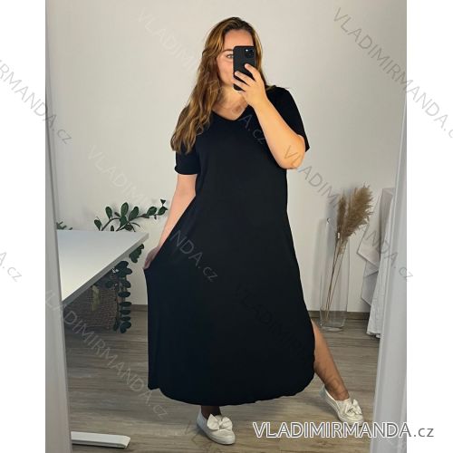 Šaty dlhé maxi letné voľnočasové krátky rukáv dámske (56/58 ONE SIZE) TALIANSKA MÓDA IMD24213/DUR černá 56/58