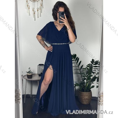 šaty dlhé elegantné spoločenské krátky rukáv dámske (M/L ONE SIZE) TALIANSKA MÓDA IMM24XF50124