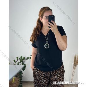 Tunika blúzka krátky rukáv dámska nadrozměr  (50/52 ONE SIZE) TALIANSKA MÓDA IMD24NECKLES/DU