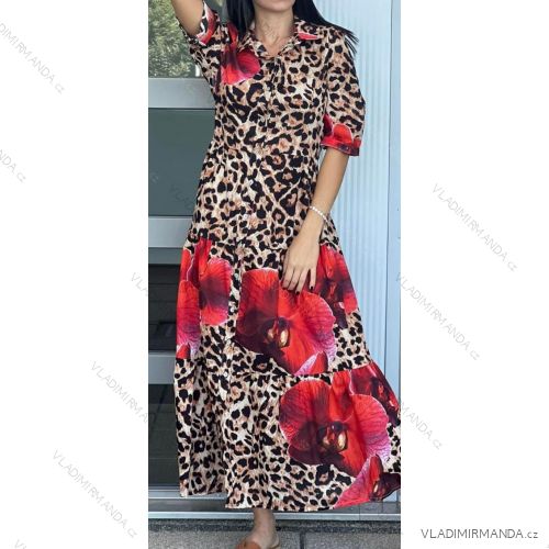 Šaty dlhé elegantný leopard krátky rukáv dámske (S/M ONE SIZE) TALIANSKA MÓDA IMM24M4976