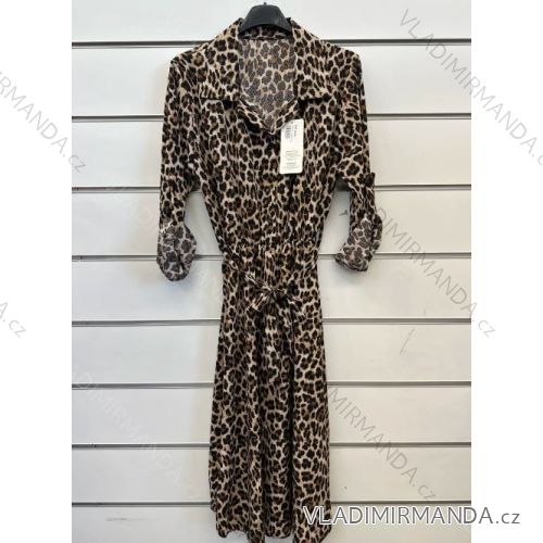 Šaty košeľové dlhý rukáv leopard dámske (S/M ONE SIZE) TALIANSKA MÓDA IMPSH248635