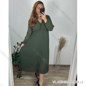 Šaty šifónové skladané elegantný dlhý rukáv dámske nadrozmer (48/50/52 ONE SIZE) TALIANSKA MÓDA IMD24312