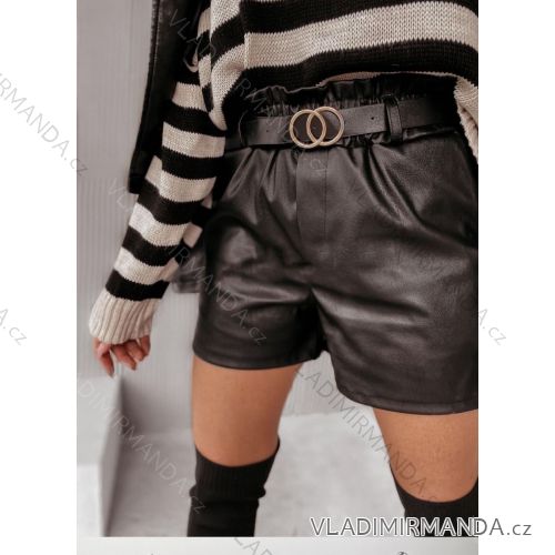 Kraťasy šortky koženkové s opaskom dámske (S-XL) TALIANSKA MÓDA IMWAA241021