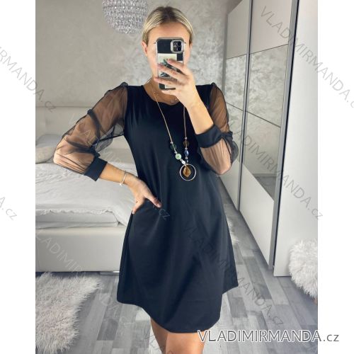 Šaty elegantné s príveskom dlhý rukáv dámske (S/M/L ONE SIZE) TALIANSKA MÓDA IM424NEKLESA