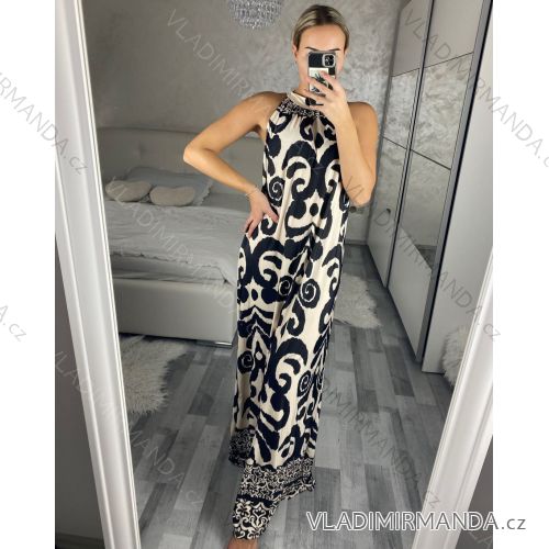 Šaty dlhé bez rukávu letné icecool dámske (S/M/L ONE SIZE) TALIANSKA MÓDA IMM24M2942-2/DR M/L béžová