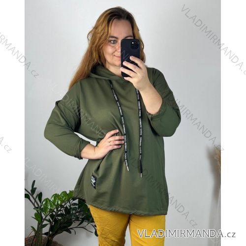 Mikina s kapucňou dlhý rukáv dámska nadrozmer (52/54/56 ONE SIZE) TALIANSKA MÓDA IMD24LUISA/DU  zelená khaki