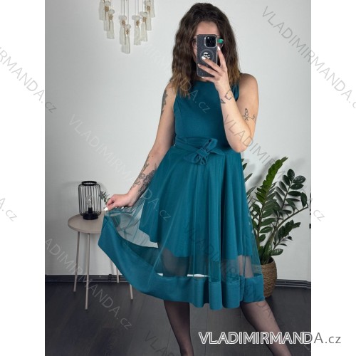 Šaty elegantné letné bez rukávov dámske (S/M/L ONE SIZE) TALIANSKA MÓDA IM322SIMONE/DR svetlo petrolejová S/M/L