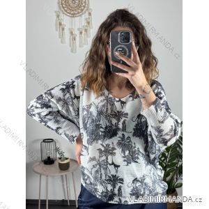 Sveter oversize krátký rukáv tenký s potlačou dámsky (M/L ONE SIZE) TALIANSKA MóDA IMSM24OAZA/DUR