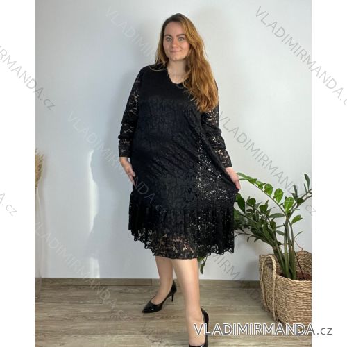 Šaty elegantné s čipkou dlouhý rukáv dámske nadrozměr (54/56/58ONE SIZE) TALIANSKA MóDA IM424MENDY/DUR čierna 56/58