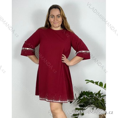 Šaty elegantní 3/4 rukáv dámske nadrozmer (48/50/52 ONE SIZE) TALIANSKA MÓDA IMSM2439424/DR 48/50 vínová