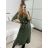 Šaty košeľové s opaskom dlhý rukáv dámske (S/M ONE SIZE) TALIANSKA MÓDA IMPBB22E9511/DUR khaki S/M