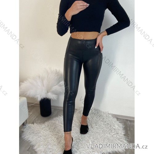 Legíny koženkové dlhé zateplené dámske (S-XL) TALIANSKA MÓDA IMM23M6756/DU čierna S